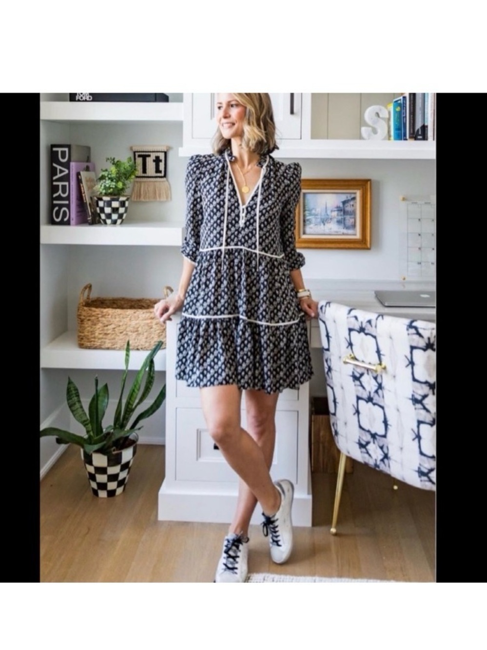VERONICA BEARD Hawken Silk Floral Tiered Mini Dress Black White Boho Size 6